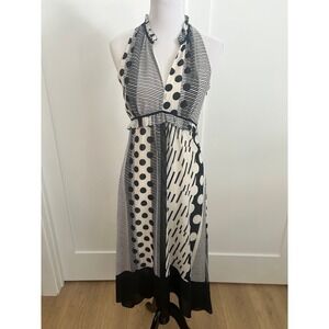 Maeve for Anthropologie Black White Geometric Polka Dot Halter Maxi Dress Size 4